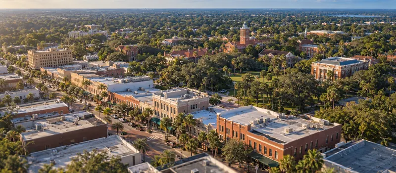 Aerial view of a roof in DeLand, FL