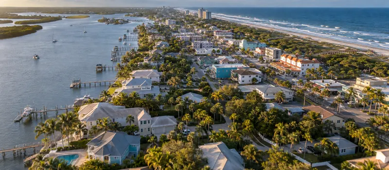 Aerial view of a roof in New Smyrna Beach, FL