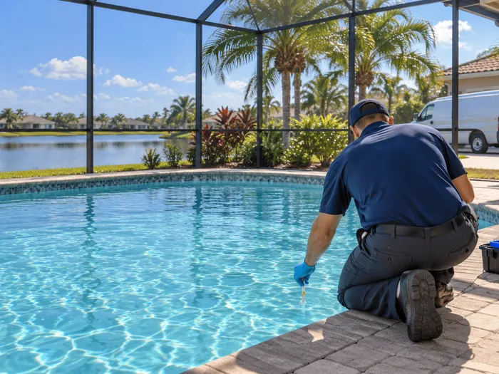 Blue Choice Pools technician testing pool water