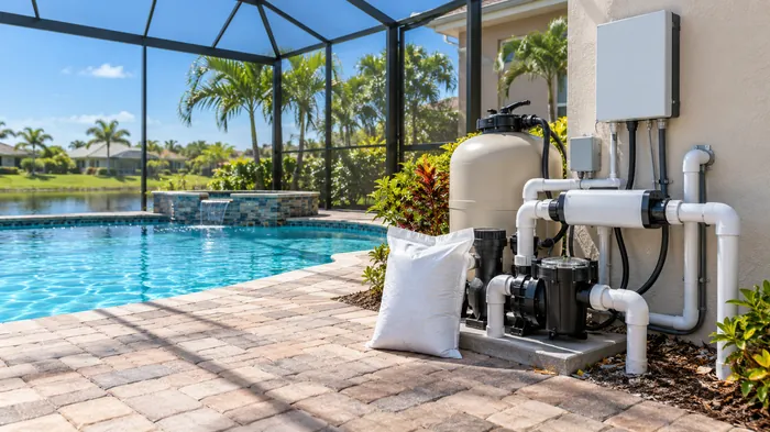 Salt chlorine generator cell installed on a pool equipment pad