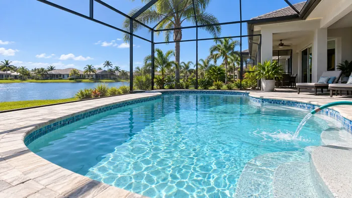 Freshly resurfaced pool with new waterline tile in Central Florida